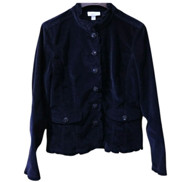 Dress Barn Black Corduroy Fancy Button Jacket Whimsical Goth Vintage Medium - Picture 1 of 15